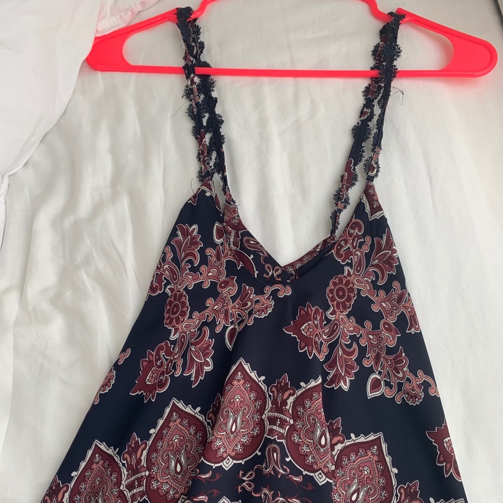 PacSun Flowy Navy Top w/ Embroidered Straps.